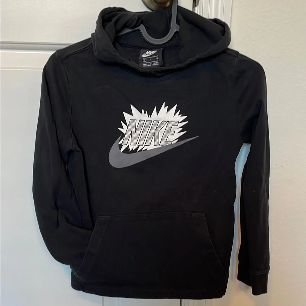 Nike Black Hoodie with Bold Silver Graphic